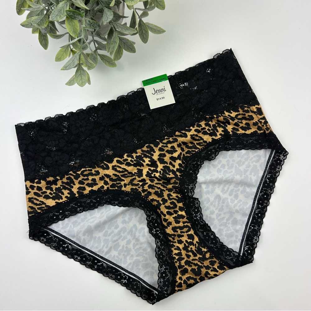 Jenni by Jennifer Moore Lace Trim Hipster Panty Size Large Cheetah Print